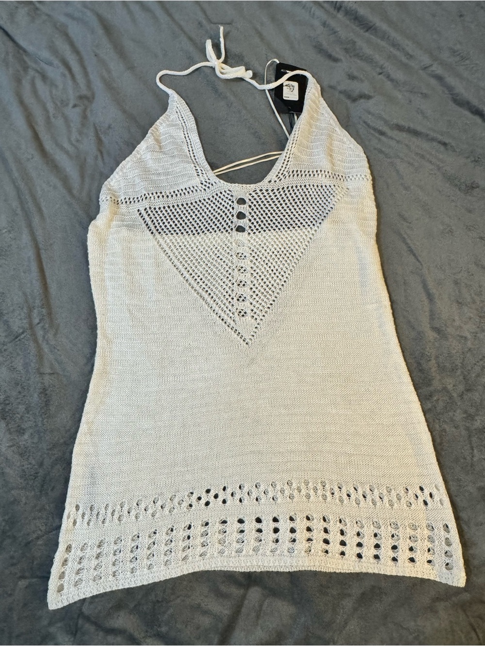 Fashion Nova Cream Crochet Halter Knit Top
#1428